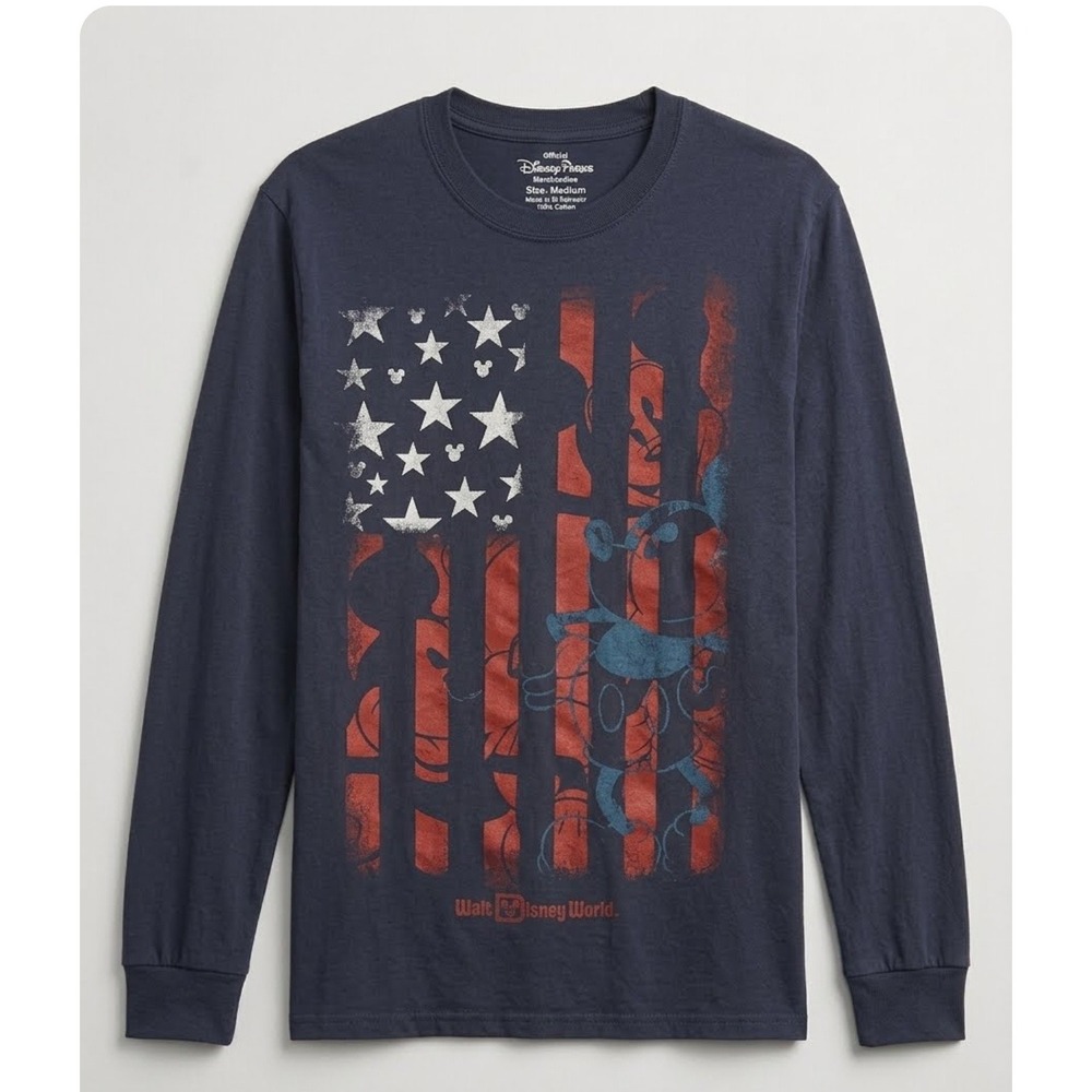 Disney Parks Walt Disney World Mickey Mouse American Flag Long Sleeve Shirt M